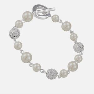 Carolee Silver Tone Faux Pearl Crystal Ball Bead 7.5" Bracelet